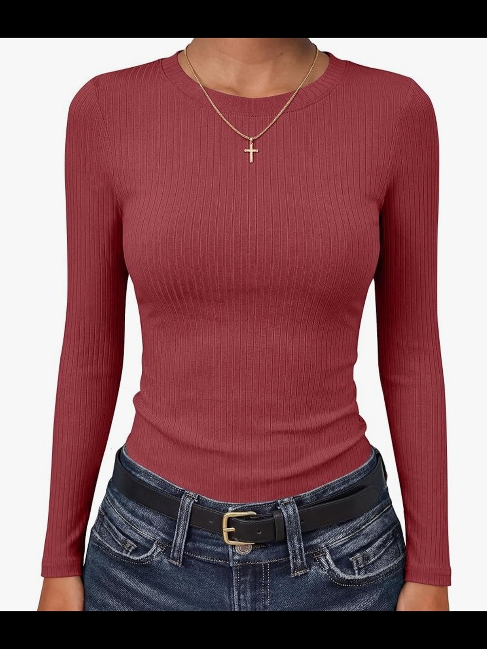Ribbed Long-Sleeve Crewneck Top